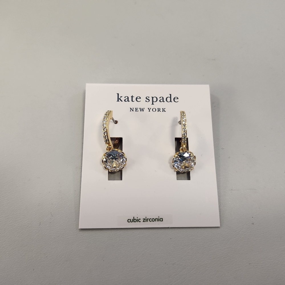 NWT Kate Spade Gold-Tone That Sparkle Huggie Hoop Drop Earrings